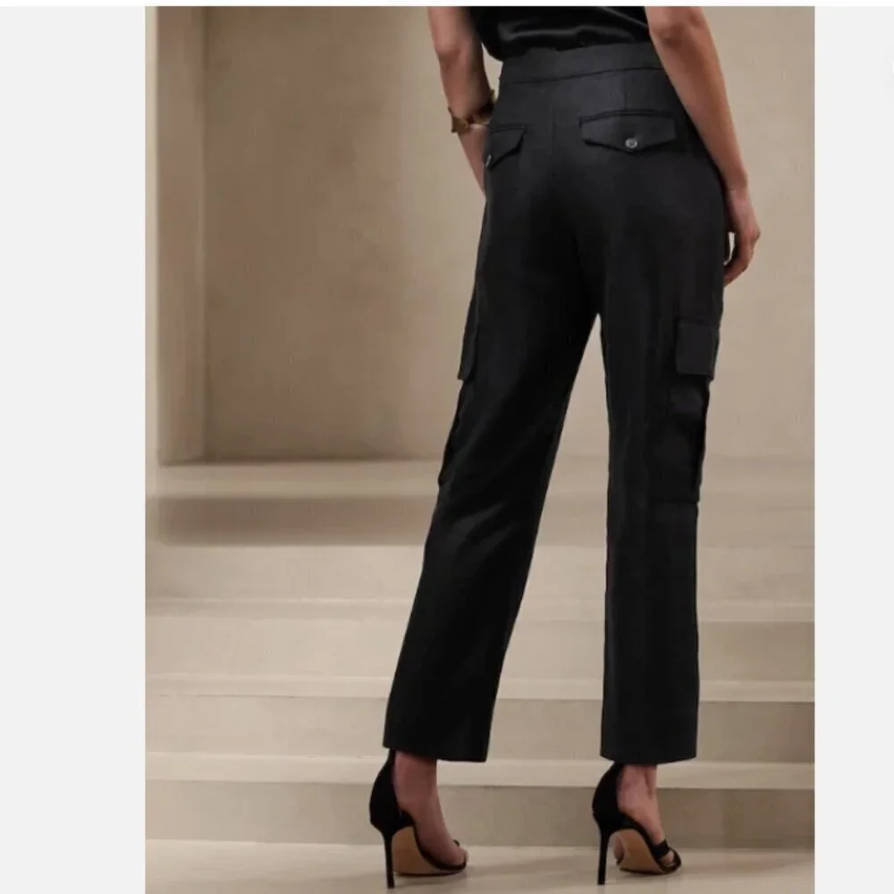 Banana Republic Heritage Expedition Linen Cargo Pants Black Size 0 NWT RT$130